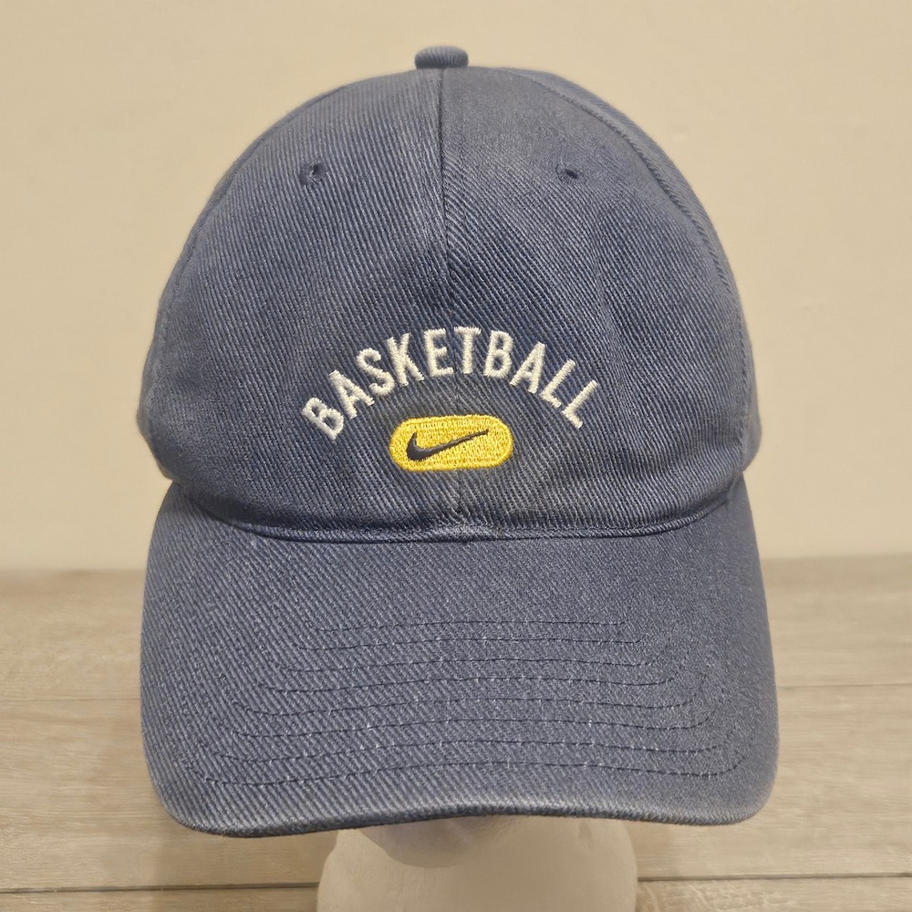 Nike Basketball Hat Mens Navy Blue Swoosh Logo Adjustable Strapback Cap Vintage